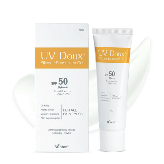 link Brinton UV Doux Sunscreen Gel SPF50 PA+++ & UV Doux Face Cleanser 125ml Combo | Ultimate Skincare Duo for Sun Protection & Deep Cleansing | Non-Greasy Dermatologist-Tested Suitable for All Skin Types
