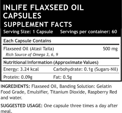 Inlife Flaxseed Oil 60 Vegetarian Capsules (500mg) Extra Virgin Cold Pressed Oil (60 No) Inlife Flaxseed Oil 60 Vegetarian Capsules (500mg) Extra Virgin Cold Pressed Oil (60 No)