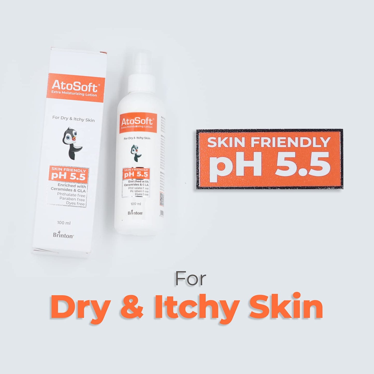 link Brinton Atosoft Extra Moisturizing Baby Body Lotion with Pump for Sensitive and Delicate Skin pH 5.5 | Dermatologist Recommended Moisturizer Paraben-Free (Lotion 100 ml)