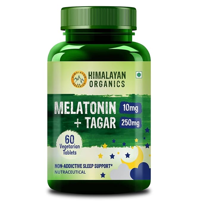 Himalayan Organics Melatonin 10Mg + Tagar 250Mg Supplement With Vitamin B6 And Calcium | Non-Habit Forming Restful Sleep Improved Focus Relaxed Mind | Good For Eye Health (60 Tablets) Himalayan Organics Melatonin 10Mg + Tagar 250Mg Supplement With Vitamin B6 And Calcium | Non-Habit Forming Restful Sleep Improved Focus Relaxed Mind | Good For Eye Health (60 Tablets)