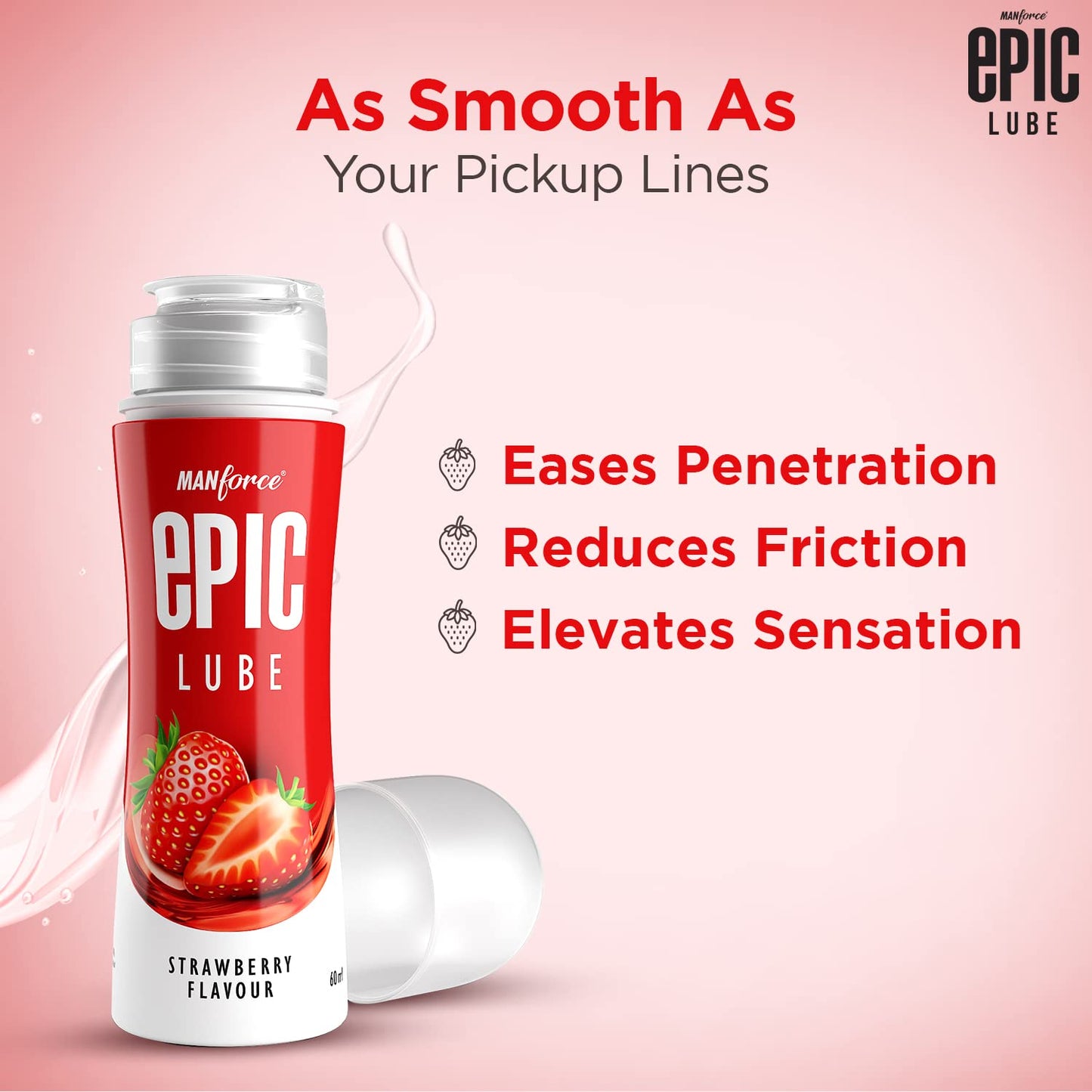 link Manforce Epic Thinx Overloaded Condoms for Men| Ultra Thin with 0.03 mm Thickness| Lubricated Latex Condoms| 3 Count + MANFORCE EPIC Strawberry LUBE 60 ml