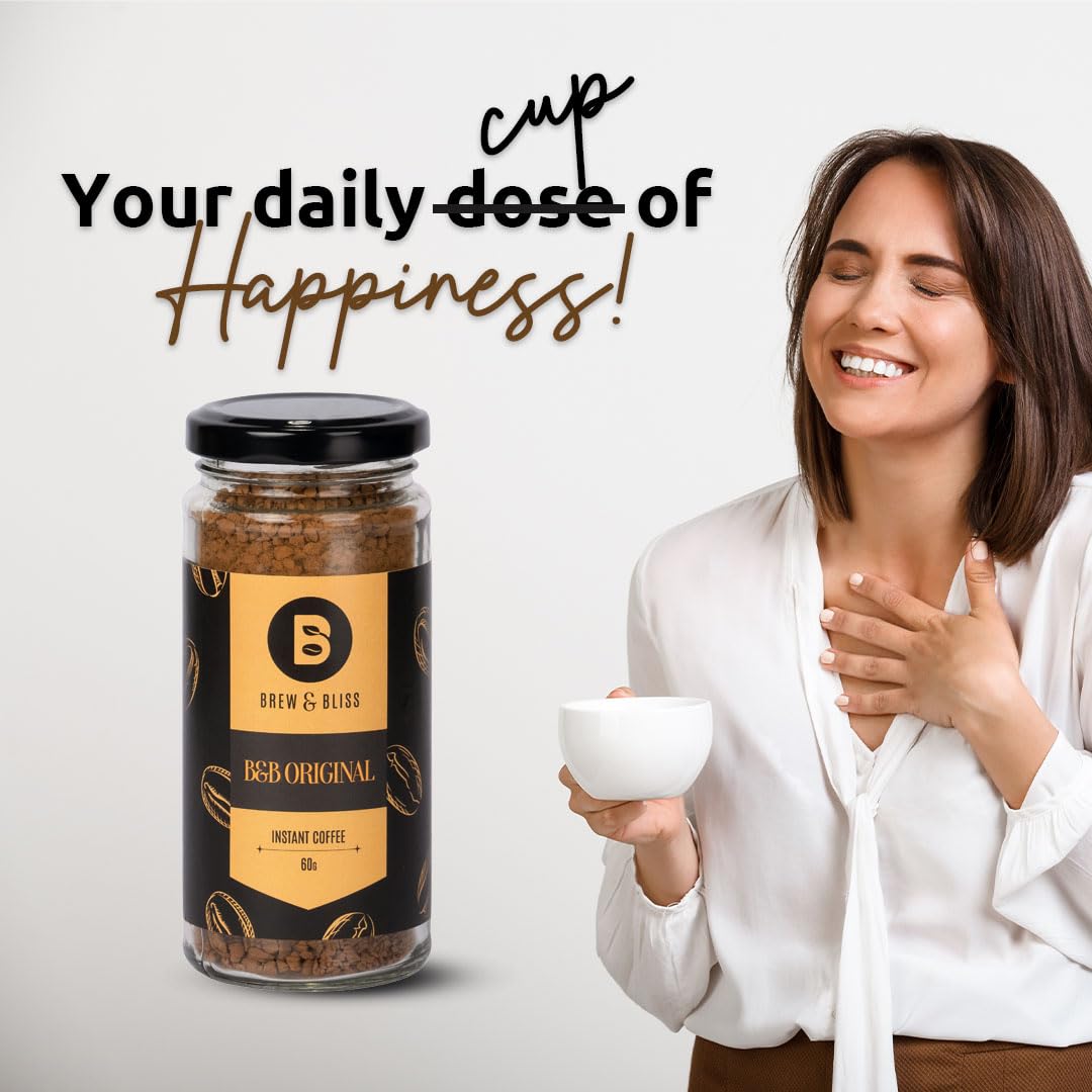 Brew & Bliss Original Coffee 60g Instant Flavoured Strong Coffee for Hot & Cold Best Authentic Naturally Processed Coffee Powder Brew & Bliss Original Coffee 60g Instant Flavoured Strong Coffee for Hot & Cold Best Authentic Naturally Processed Coffee Powder