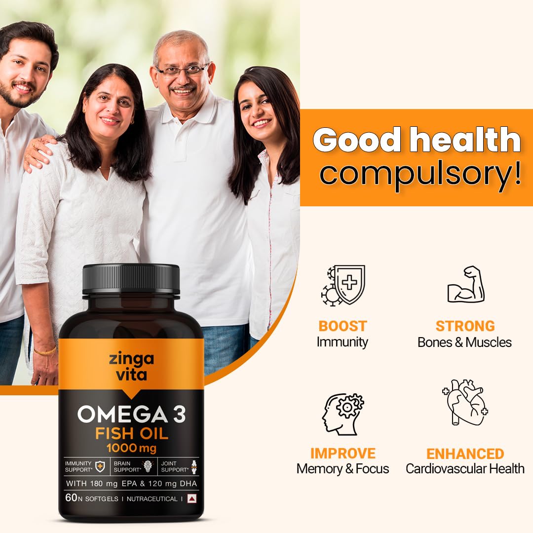 Zingavita High Strength Omega 3 Fish Oil 1000mg (60 Capsules) Mercury Free Formula for Healthy Heart Joints & Eyes for Men & Women 2 Months Supply Zingavita High Strength Omega 3 Fish Oil 1000mg (60 Capsules) Mercury Free Formula for Healthy Heart Joints & Eyes for Men & Women 2 Months Supply