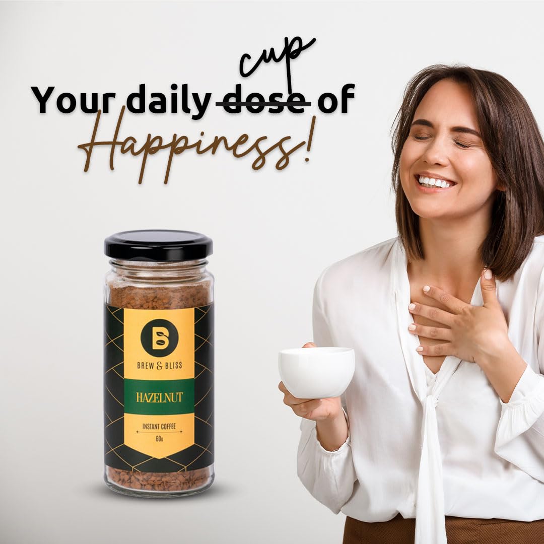 Brew & Bliss Hazelnut Coffee 60g Instant Flavored Cafe Style Coffee 100% Authentic Strong Coffee Powder for Hot & Cold Brew & Bliss Hazelnut Coffee 60g Instant Flavored Cafe Style Coffee 100% Authentic Strong Coffee Powder for Hot & Cold