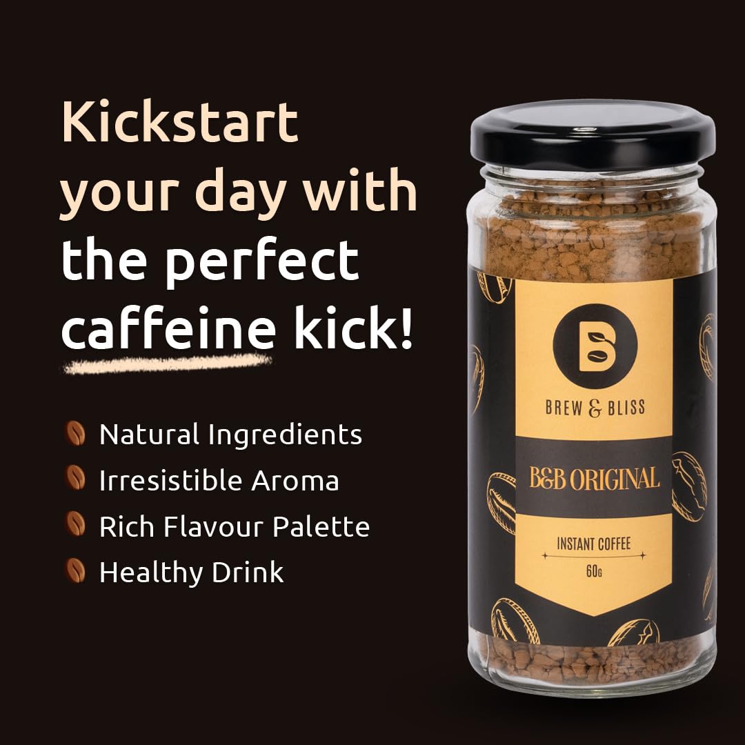 Brew & Bliss Original Coffee 60g Instant Flavoured Strong Coffee for Hot & Cold Best Authentic Naturally Processed Coffee Powder Brew & Bliss Original Coffee 60g Instant Flavoured Strong Coffee for Hot & Cold Best Authentic Naturally Processed Coffee Powder