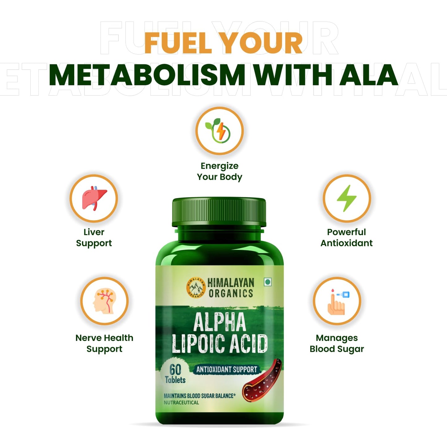Himalayan Organics Alpha Lipoic Acid 300mg | Boost Liver Function Healthy Blood Sugar Antioxidant | Good For Nerves And Heart Functioning - 60 Veg Tablets Himalayan Organics Alpha Lipoic Acid 300mg | Boost Liver Function Healthy Blood Sugar Antioxidant | Good For Nerves And Heart Functioning - 60 Veg Tablets