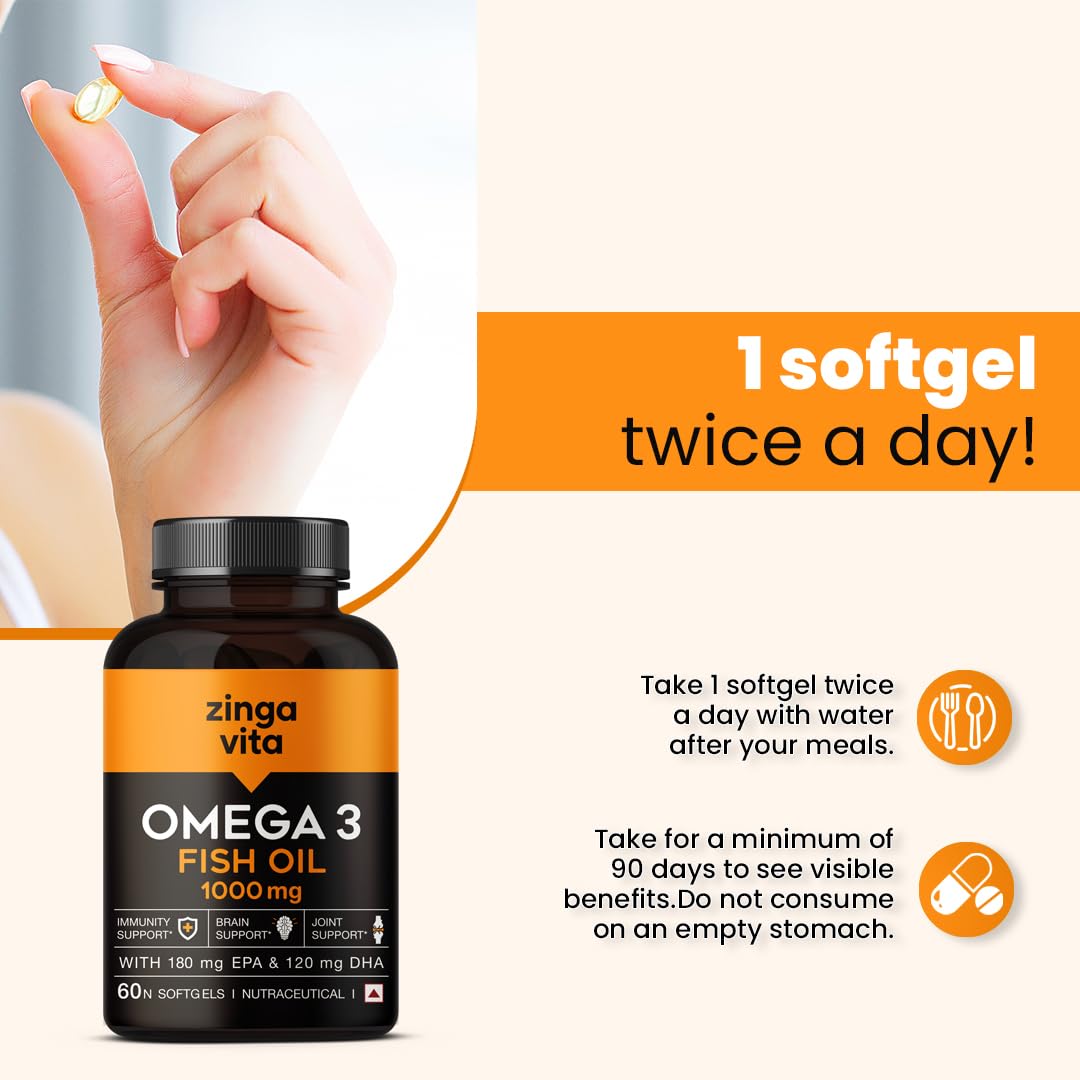 Zingavita High Strength Omega 3 Fish Oil 1000mg (60 Capsules) Mercury Free Formula for Healthy Heart Joints & Eyes for Men & Women 2 Months Supply Zingavita High Strength Omega 3 Fish Oil 1000mg (60 Capsules) Mercury Free Formula for Healthy Heart Joints & Eyes for Men & Women 2 Months Supply