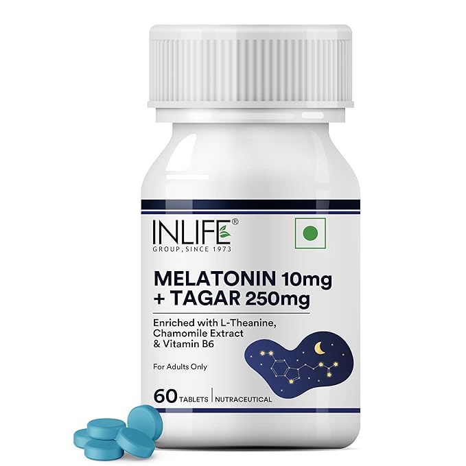 INLIFE Melatonin 10mg with Tagar 250mg 60 Tablets Enhanced with Vitamin B6 & Chamomile Extract May Support Restful Sleep Relaxation Non-Habit Forming Supports Eye Health INLIFE Melatonin 10mg with Tagar 250mg 60 Tablets Enhanced with Vitamin B6 & Chamomile Extract May Support Restful Sleep Relaxation Non-Habit Forming Supports Eye Health