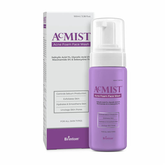 link Brinton Acmist Acne Foam Face Wash | 1% Salicylic Acid, 2% Glycolic Acid, 5% Niacinamide | Foaming Face Wash for Acne | Controls Sebum, Unclogs Pores, Smoothens Skin | Suitable for All Skin | 100ml - Pack of 1