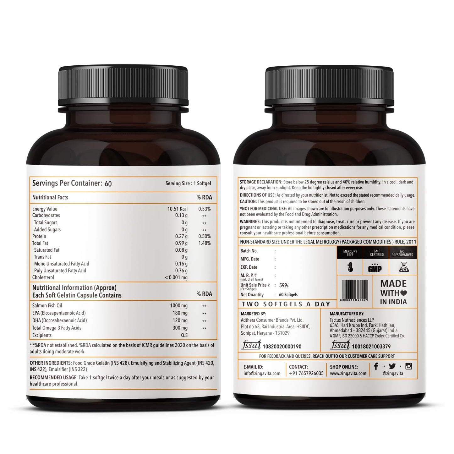 Zingavita High Strength Omega 3 Fish Oil 1000mg (60 Capsules) Mercury Free Formula for Healthy Heart Joints & Eyes for Men & Women 2 Months Supply Zingavita High Strength Omega 3 Fish Oil 1000mg (60 Capsules) Mercury Free Formula for Healthy Heart Joints & Eyes for Men & Women 2 Months Supply