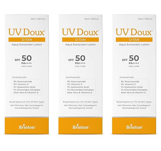 link Brinton UV Doux DTan Aqua Sunscreen Lotion SPF 50 PA++++ 8Hour Hydration DTan Formula with Niacinamide Vitamin C 50 ml