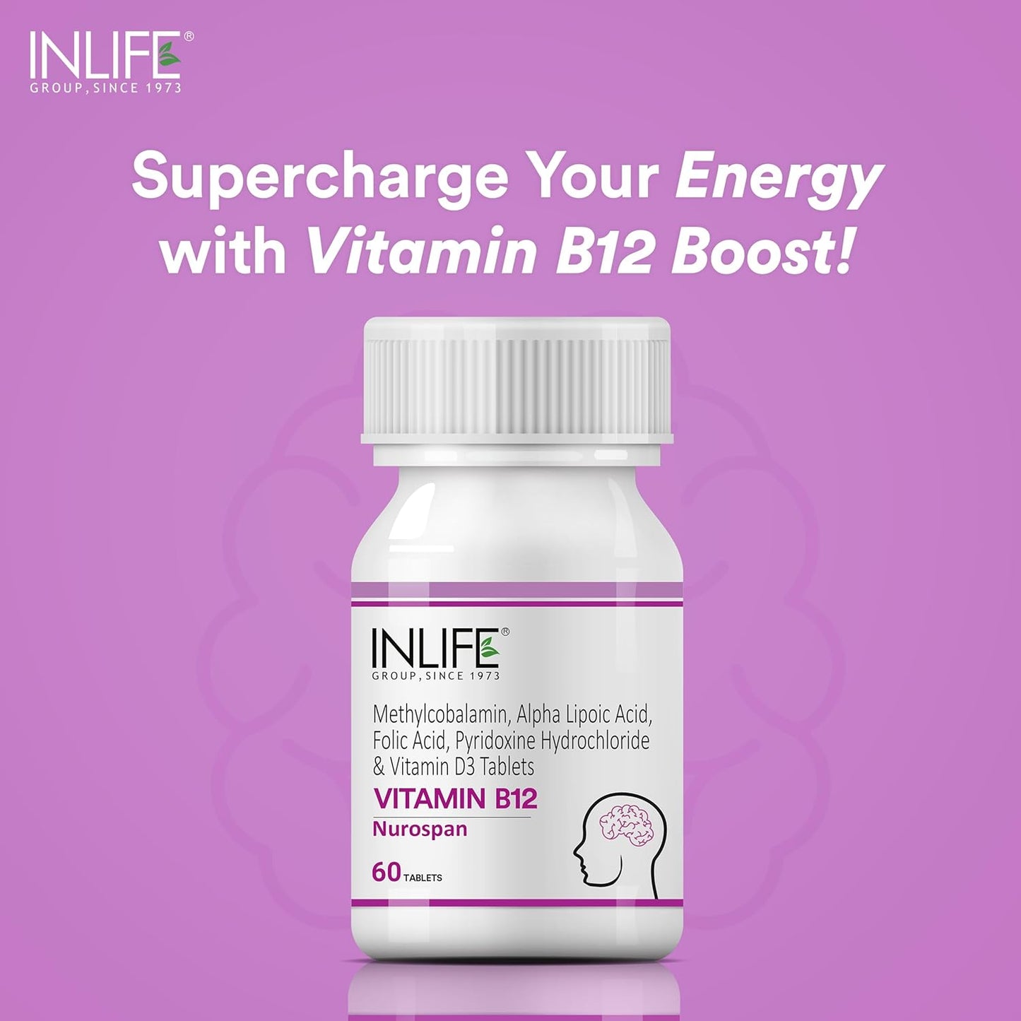 INLIFE Vitamin B12 (Methylcobalamin) 1500mcg Supplement with ALA Folic Acid Vitamin D3 Nerve and Brain Health for Men & Women 60 Tablets INLIFE Vitamin B12 (Methylcobalamin) 1500mcg Supplement with ALA Folic Acid Vitamin D3 Nerve and Brain Health for Men & Women 60 Tablets