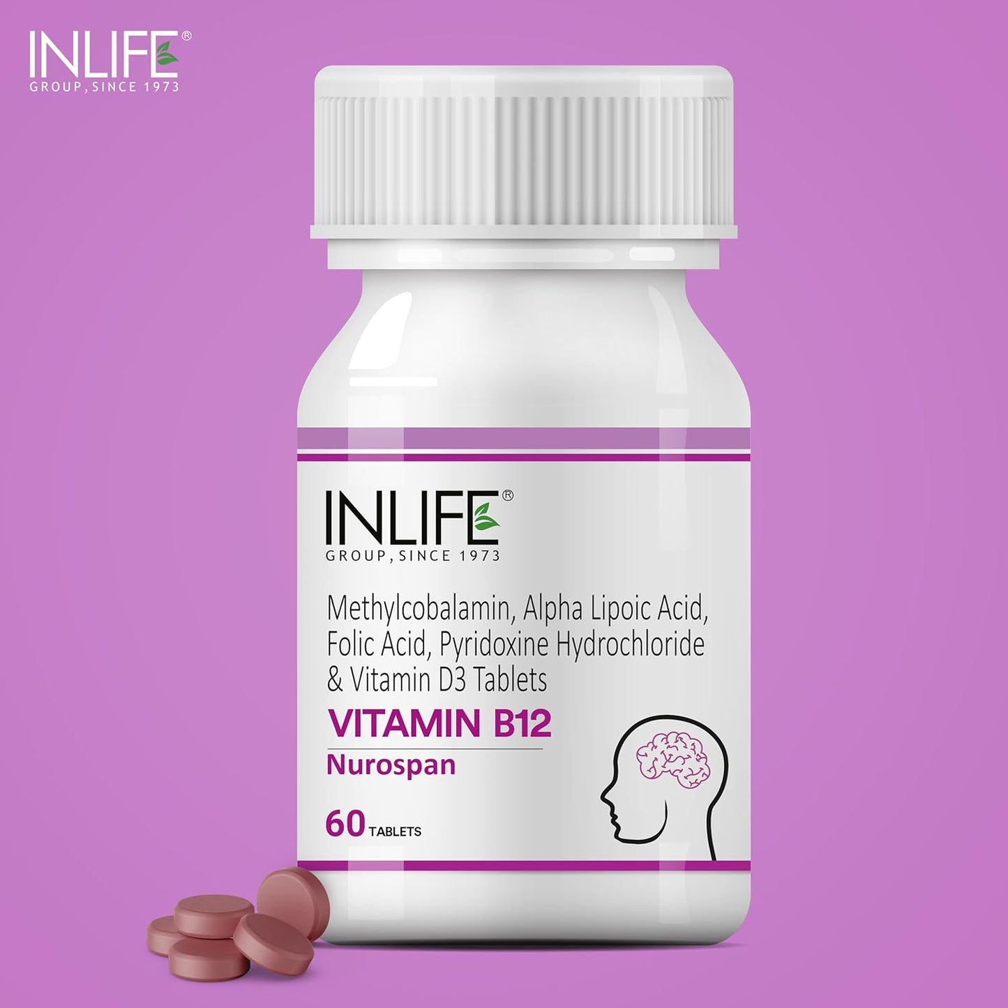 INLIFE Vitamin B12 (Methylcobalamin) 1500mcg Supplement with ALA Folic Acid Vitamin D3 Nerve and Brain Health for Men & Women 60 Tablets INLIFE Vitamin B12 (Methylcobalamin) 1500mcg Supplement with ALA Folic Acid Vitamin D3 Nerve and Brain Health for Men & Women 60 Tablets