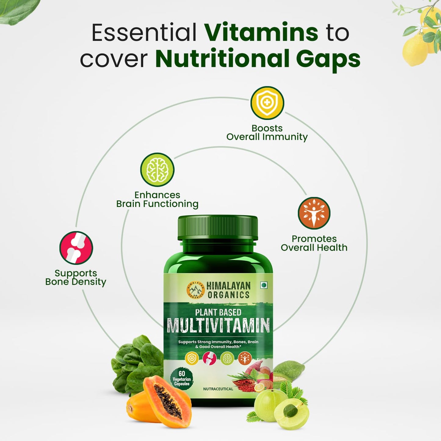 Himalayan Organics Plant Based Multivitamin 60+ Ingredients With Vitamin B1 B2 B3 B5 B6 B7 B9 B12 A C D E K Calcium & Magnesium Healthy Bones & Joints Improves Brain Function Promotes Overall Health | Good For Men & Women - 60 Veg Capsules Himalayan Organics Plant Based Multivitamin 60+ Ingredients With Vitamin B1 B2 B3 B5 B6 B7 B9 B12 A C D E K Calcium & Magnesium Healthy Bones & Joints Improves Brain Function Promotes Overall Health | Good For Men & Women - 60 Veg Capsules