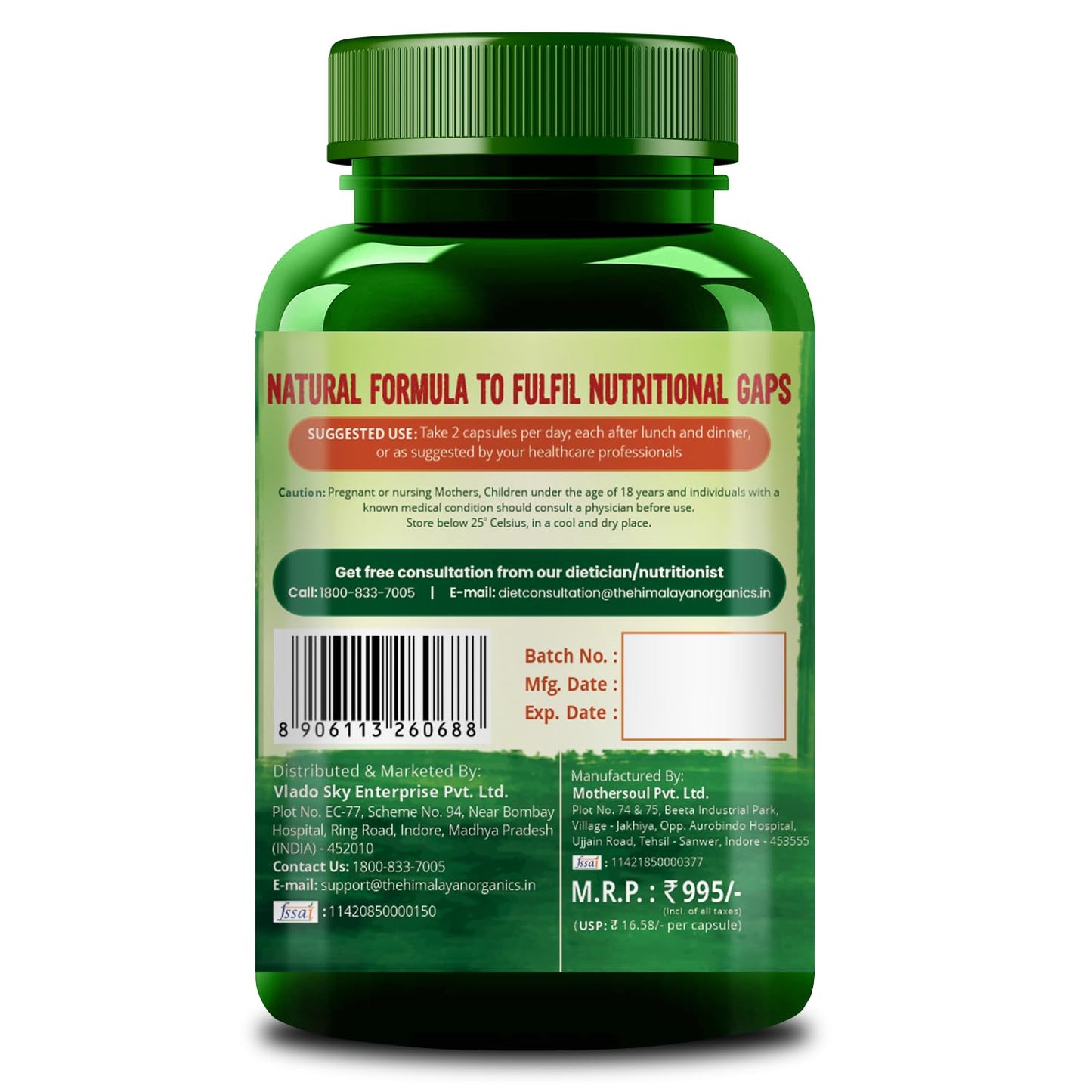 Himalayan Organics Plant Based Multivitamin 60+ Ingredients With Vitamin B1 B2 B3 B5 B6 B7 B9 B12 A C D E K Calcium & Magnesium Healthy Bones & Joints Improves Brain Function Promotes Overall Health | Good For Men & Women - 60 Veg Capsules Himalayan Organics Plant Based Multivitamin 60+ Ingredients With Vitamin B1 B2 B3 B5 B6 B7 B9 B12 A C D E K Calcium & Magnesium Healthy Bones & Joints Improves Brain Function Promotes Overall Health | Good For Men & Women - 60 Veg Capsules
