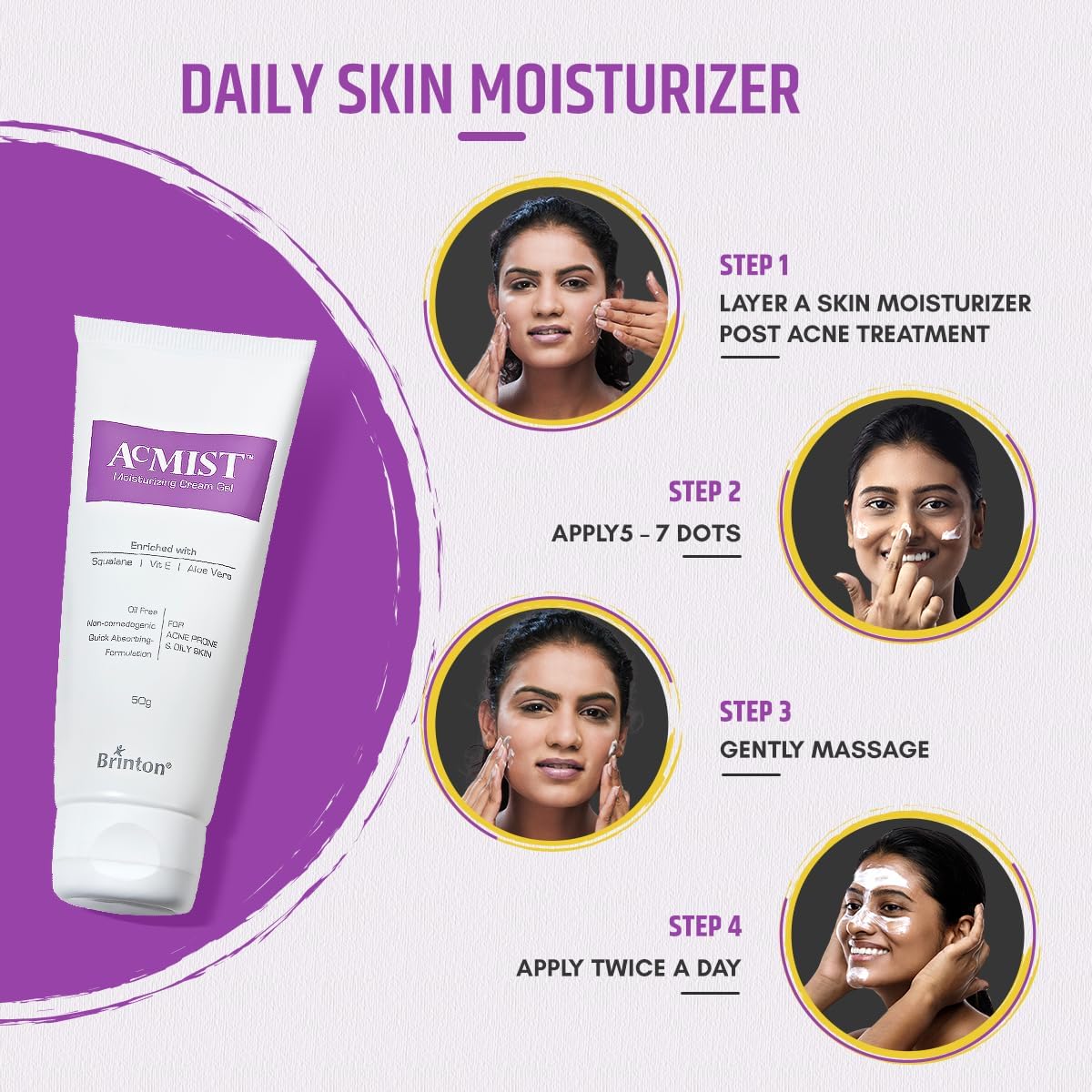 link Brinton AcMist Moisturizing Cream Gel for Acne Prone and Oily Skin Skin Cream Moisture Cream Moisturizing Cream Dry Skin Cream Skin Care Cream 50 g