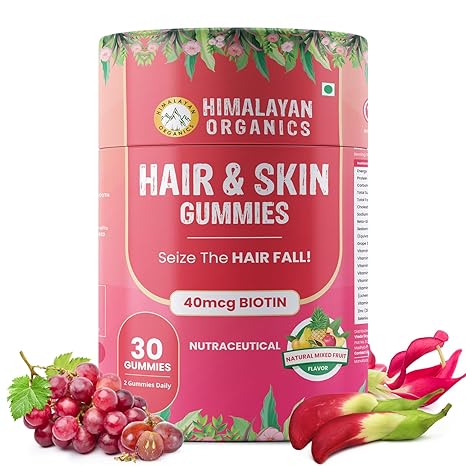Himalayan Organics Biotin Hair & Skin Gummies For Men and Women | 40mcg Biotin From Sesbania Extract With Zinc Vitamin AC E & Folic Acid | Good For Glowing And Youthful Skin - 30 Vegetarian Gummies Himalayan Organics Biotin Hair & Skin Gummies For Men and Women | 40mcg Biotin From Sesbania Extract With Zinc Vitamin AC E & Folic Acid | Good For Glowing And Youthful Skin - 30 Vegetarian Gummies