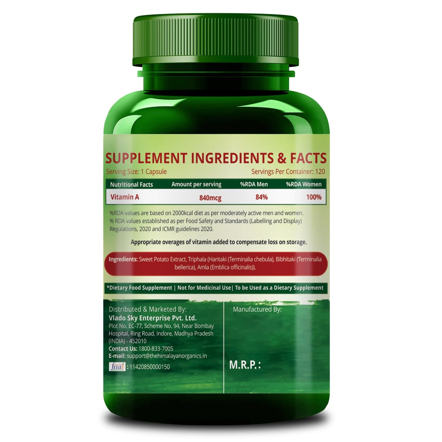 Himalayan Organics Plant-Based Vitamin A Supplement Supports Healthy Eye Sight | Natural Anti-Oxidant (120 Capsules) Himalayan Organics Plant-Based Vitamin A Supplement Supports Healthy Eye Sight | Natural Anti-Oxidant (120 Capsules)