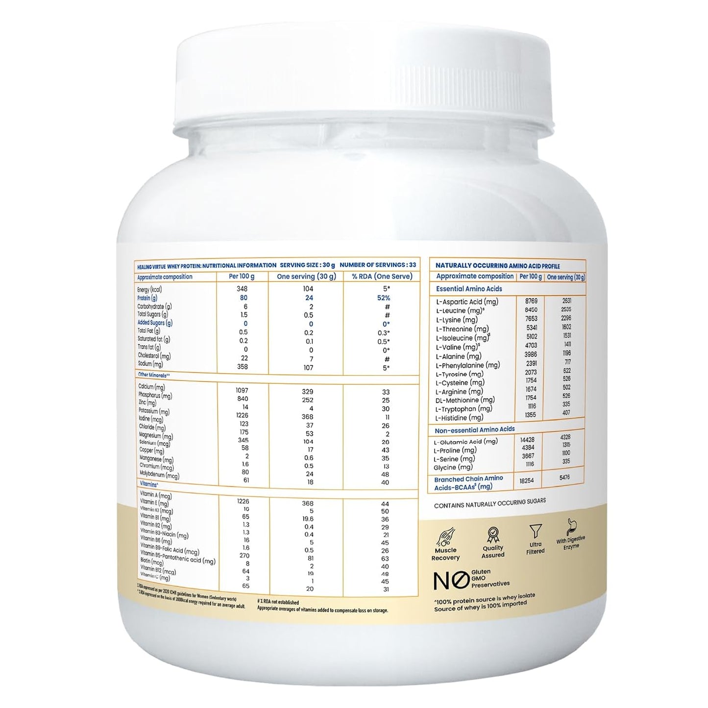Healing Virtue 100% Whey Protein Isolate 1 kg 33 Servings Low Sweetness Fast Absorption & Recovery 24g Protein5.5g BCAA Essential Vitamins and Minerals For All Gender Athletes Sports Fitness Enthusiasts Healing Virtue 100% Whey Protein Isolate 1 kg 33 Servings Low Sweetness Fast Absorption & Recovery 24g Protein5.5g BCAA Essential Vitamins and Minerals For All Gender Athletes Sports Fitness Enthusiasts