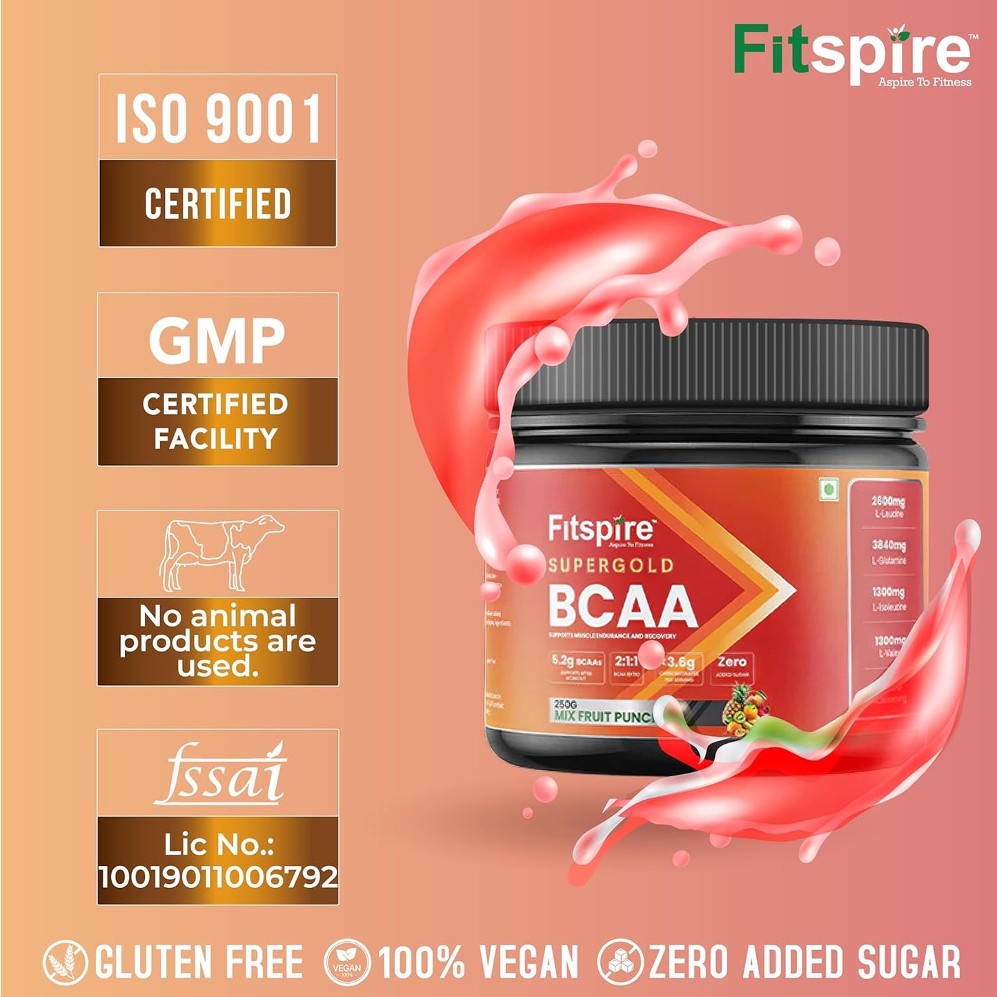 Fitspire Super gold BCAA supplement muscle growth recovery intra-workout Mix Fruit punch BCAA (250 g Mix fruit punch) Fitspire Super gold BCAA supplement muscle growth recovery intra-workout Mix Fruit punch BCAA (250 g Mix fruit punch)