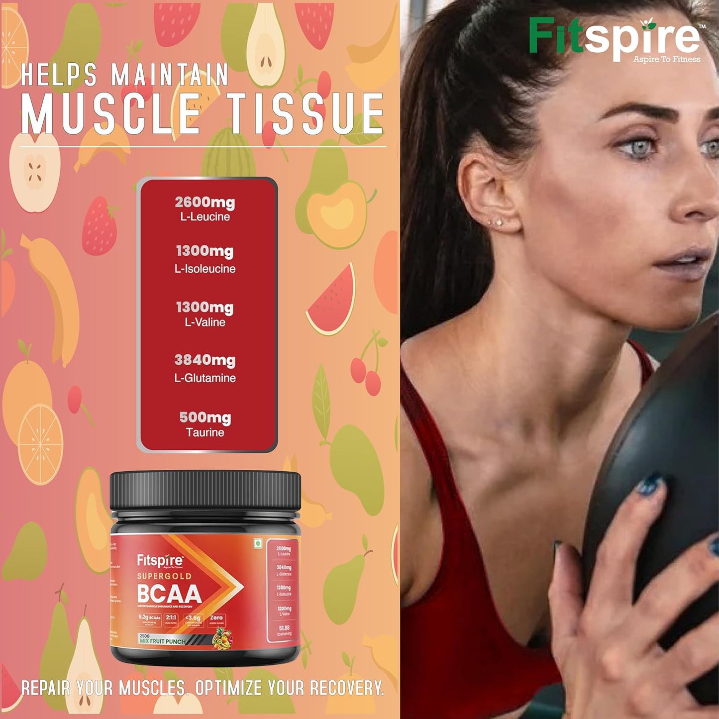Fitspire Super gold BCAA supplement muscle growth recovery intra-workout Mix Fruit punch BCAA (250 g Mix fruit punch) Fitspire Super gold BCAA supplement muscle growth recovery intra-workout Mix Fruit punch BCAA (250 g Mix fruit punch)