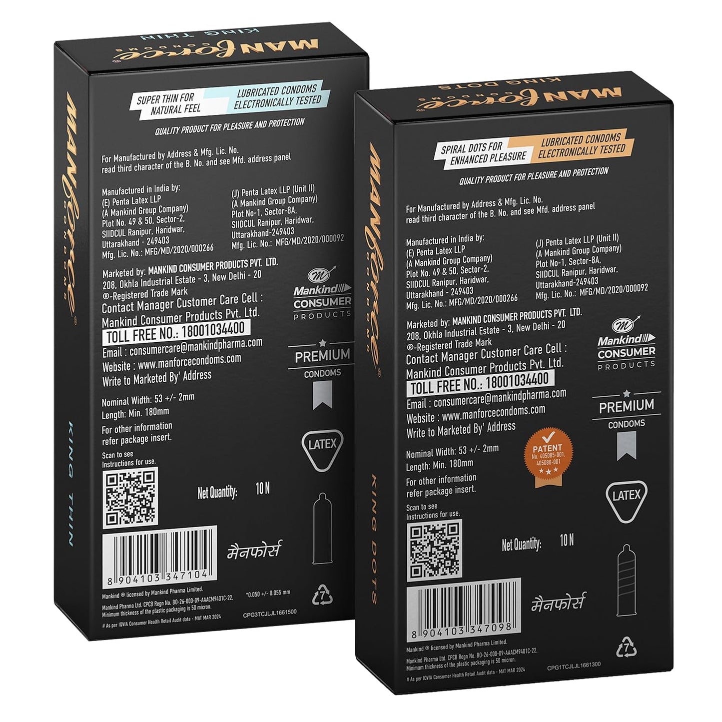 link Manforce King Combo – Extra Dotted & Ultra-Thin Condoms (10 Pieces Each, Unflavoured)
