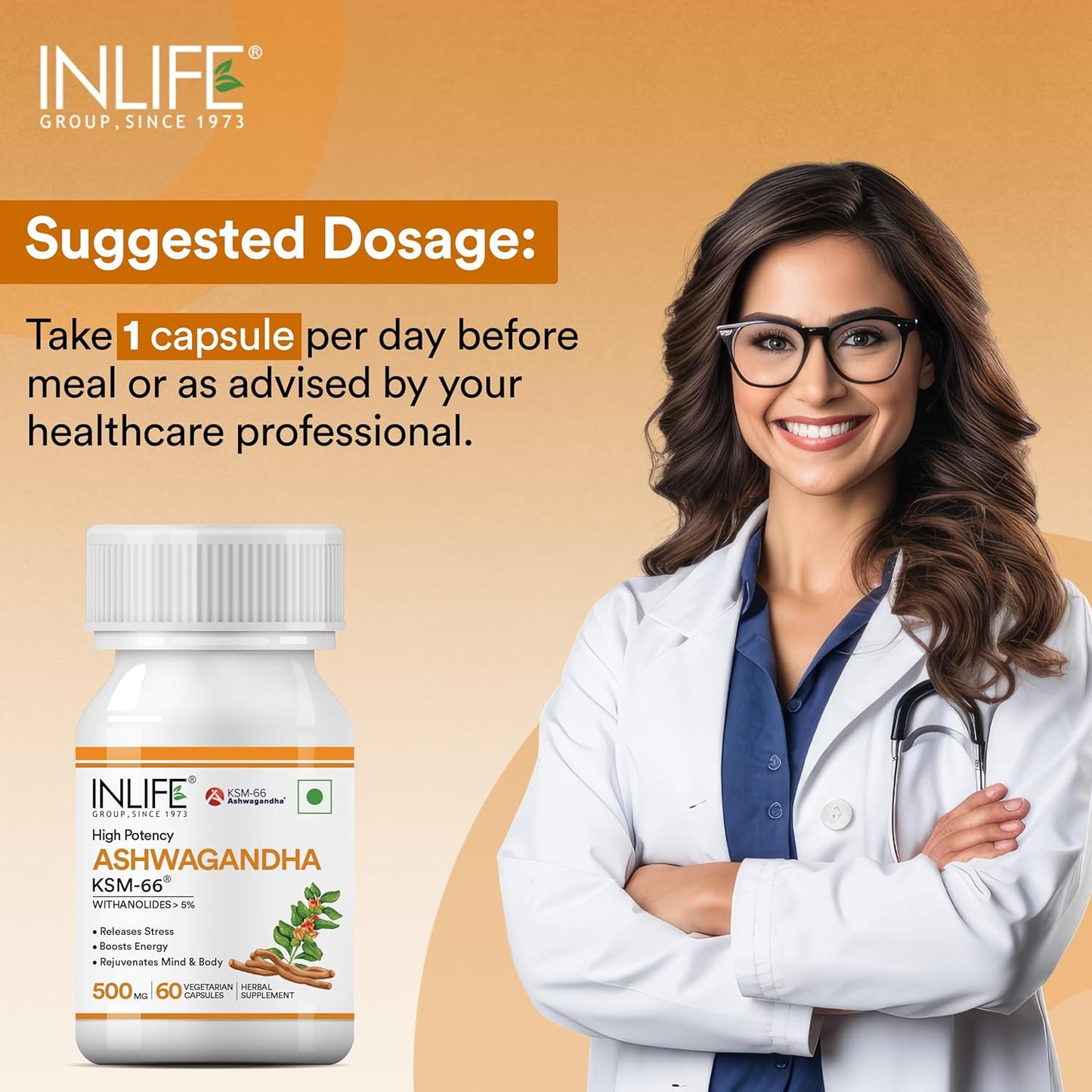 INLIFE Ashwagandha KSM-66 (500 mg) 60 Capsules Extra Strength Natural Formulation Supports Strength Energy Withania Somnifera Extract INLIFE Ashwagandha KSM-66 (500 mg) 60 Capsules Extra Strength Natural Formulation Supports Strength Energy Withania Somnifera Extract