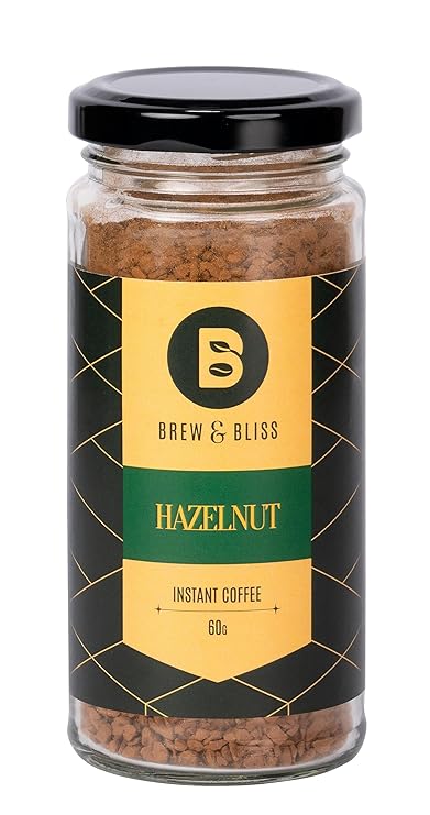Brew & Bliss Hazelnut Coffee 60g Instant Flavored Cafe Style Coffee 100% Authentic Strong Coffee Powder for Hot & Cold Brew & Bliss Hazelnut Coffee 60g Instant Flavored Cafe Style Coffee 100% Authentic Strong Coffee Powder for Hot & Cold