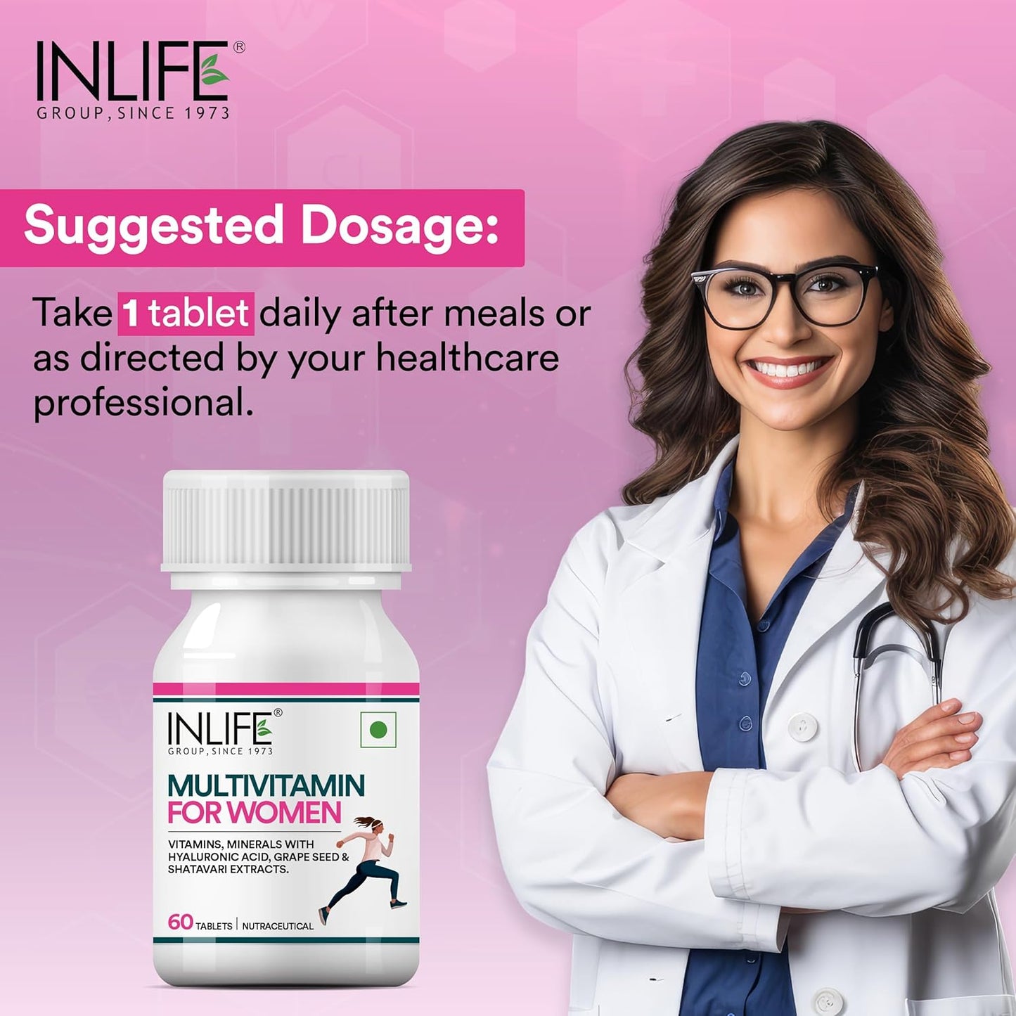 INLIFE Women's Multivitamin Tablets 60 Tablets Enriched with Zinc Vitamin C Vitamin D and Essential Multiminerals Supports Immunity and Energy Levels INLIFE Women's Multivitamin Tablets 60 Tablets Enriched with Zinc Vitamin C Vitamin D and Essential Multiminerals Supports Immunity and Energy Levels