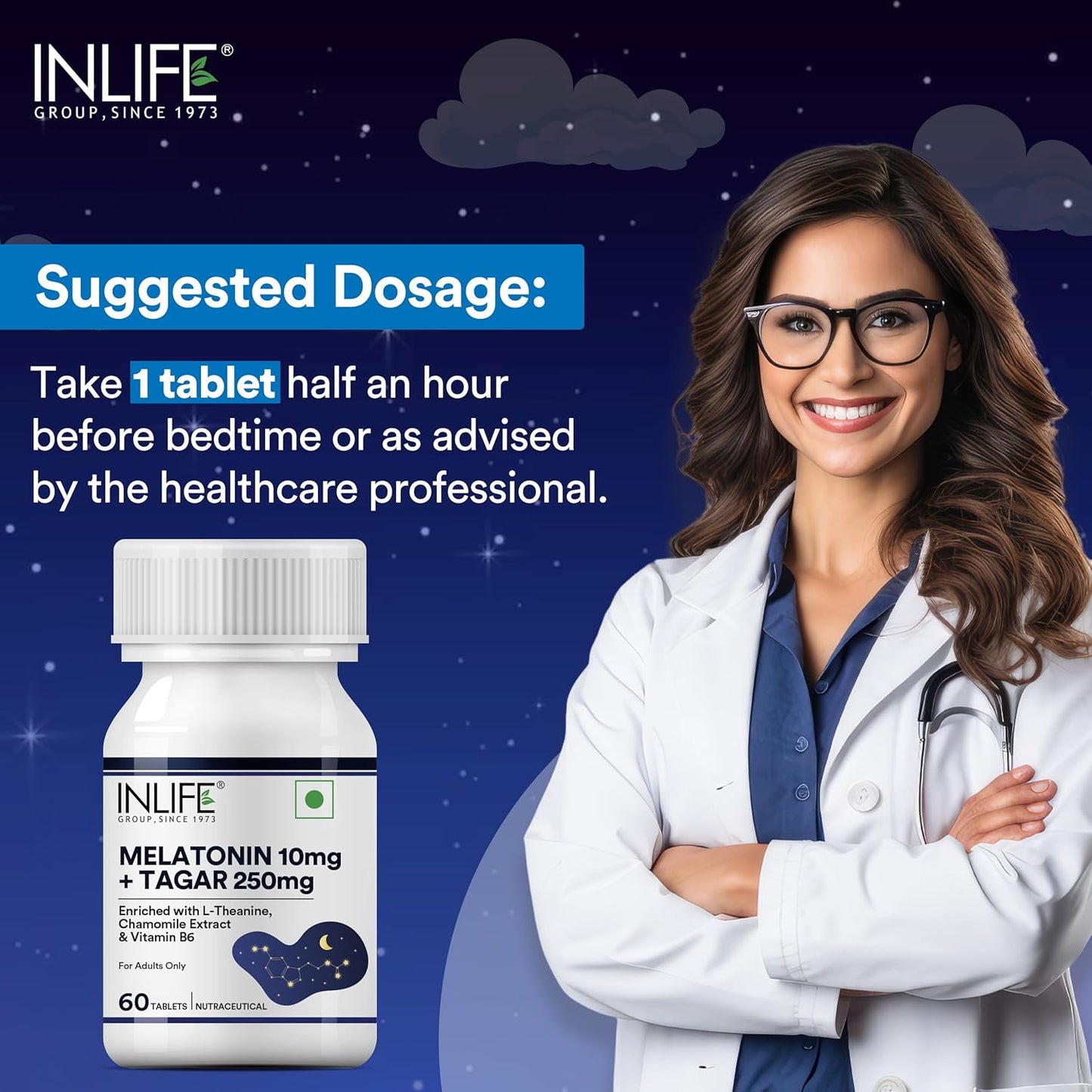 INLIFE Melatonin 10mg with Tagar 250mg 60 Tablets Enhanced with Vitamin B6 & Chamomile Extract May Support Restful Sleep Relaxation Non-Habit Forming Supports Eye Health INLIFE Melatonin 10mg with Tagar 250mg 60 Tablets Enhanced with Vitamin B6 & Chamomile Extract May Support Restful Sleep Relaxation Non-Habit Forming Supports Eye Health