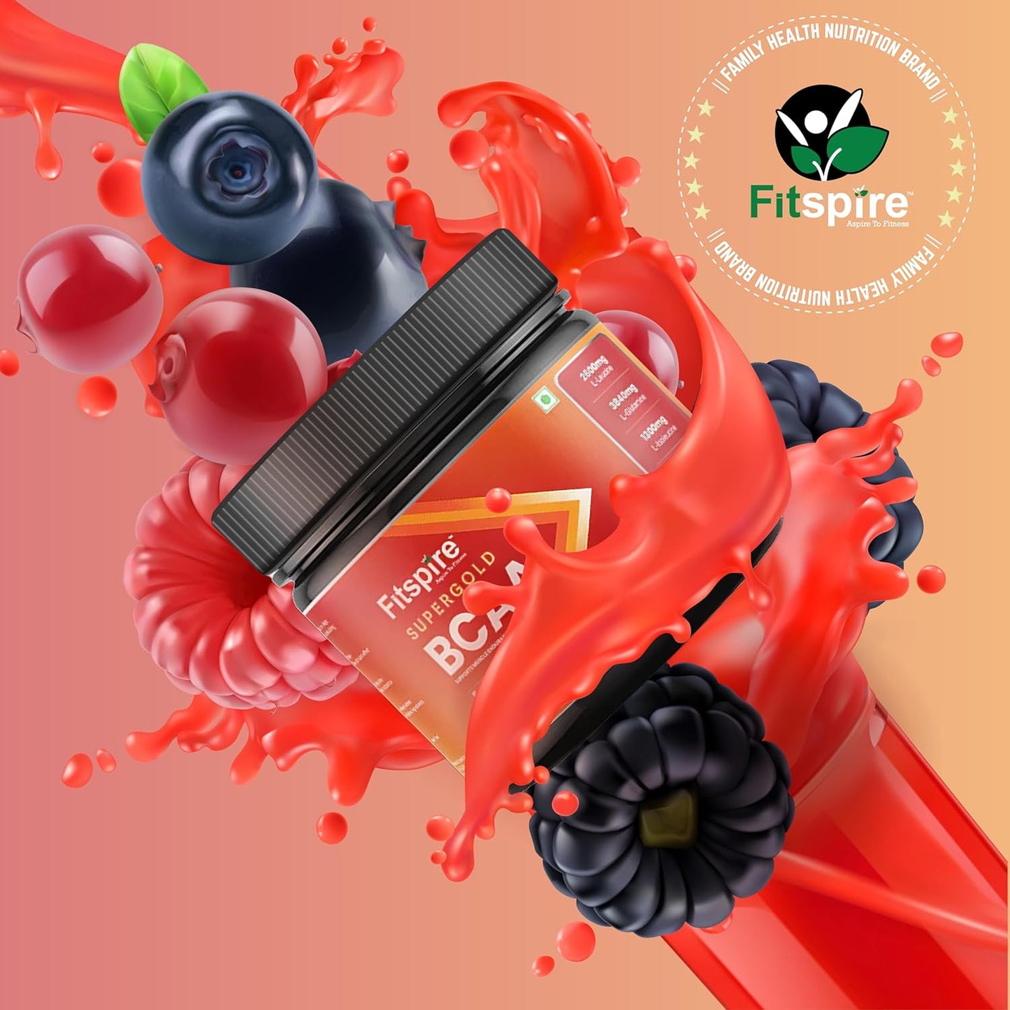 Fitspire Super gold BCAA supplement muscle growth recovery intra-workout Mix Fruit punch BCAA (250 g Mix fruit punch) Fitspire Super gold BCAA supplement muscle growth recovery intra-workout Mix Fruit punch BCAA (250 g Mix fruit punch)