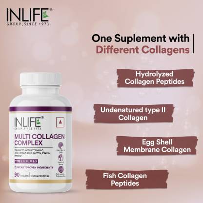 Inlife Multi Collagen Complex Supplement | 5 Peptides I II III V & X for Skin & Hair (90 Tablets) Inlife Multi Collagen Complex Supplement | 5 Peptides I II III V & X for Skin & Hair (90 Tablets)