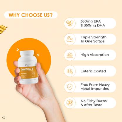 link Brinton Omega 3 Fish Oil Triple Strength with 1000mg 550mg EPA & 350mg DHA for Heart Eye Brain & Joint Health | For Men & Women - 90 Capsules