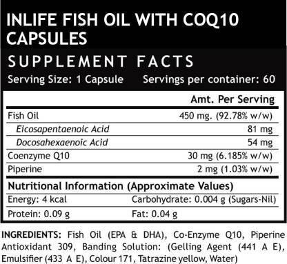 Inlife Fish Oil Omega 3 Coenzyme Q10 Supplement Capsules (60 No) Inlife Fish Oil Omega 3 Coenzyme Q10 Supplement Capsules (60 No)