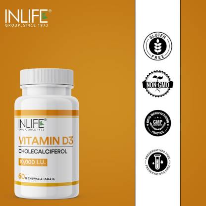 INLIFE Vitamin D3 10000iu Chewable Tablets | Cholecalciferol Supplement for Men and Women - 60 Tablets INLIFE Vitamin D3 10000iu Chewable Tablets | Cholecalciferol Supplement for Men and Women - 60 Tablets
