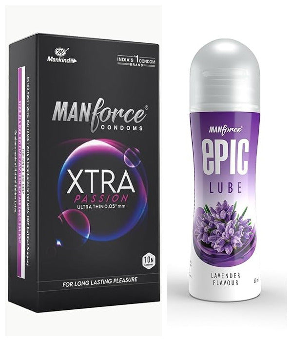 link Manforce Xtra passion climax delay ultra thin condoms 10s + Lavender lube
