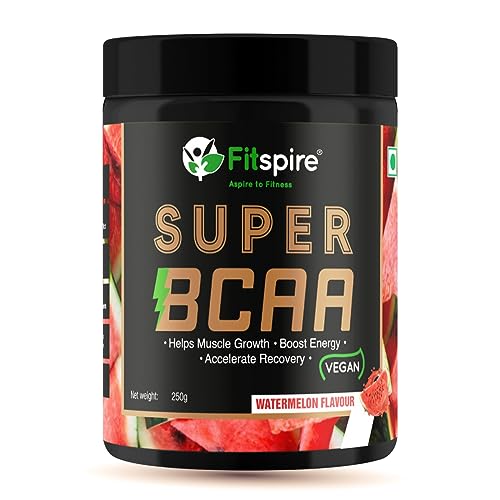 Fitspire Super Gold Vegan BCAA 2:1:1 Intra-Workout - Watermelon 250 gm (25 Servings) I Fast Muscle Recovery and Increased Endurance Fitspire Super Gold Vegan BCAA 2:1:1 Intra-Workout - Watermelon 250 gm (25 Servings) I Fast Muscle Recovery and Increased Endurance