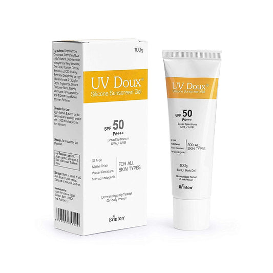 link Brinton Healthcare UvDoux Face & Body Sunscreen gel with SPF 50 PA+++ in Matte Finish and Oil Free Formula| Water Resistant Sunscreen| Protection against UVA/UVB Rays (100 GM)