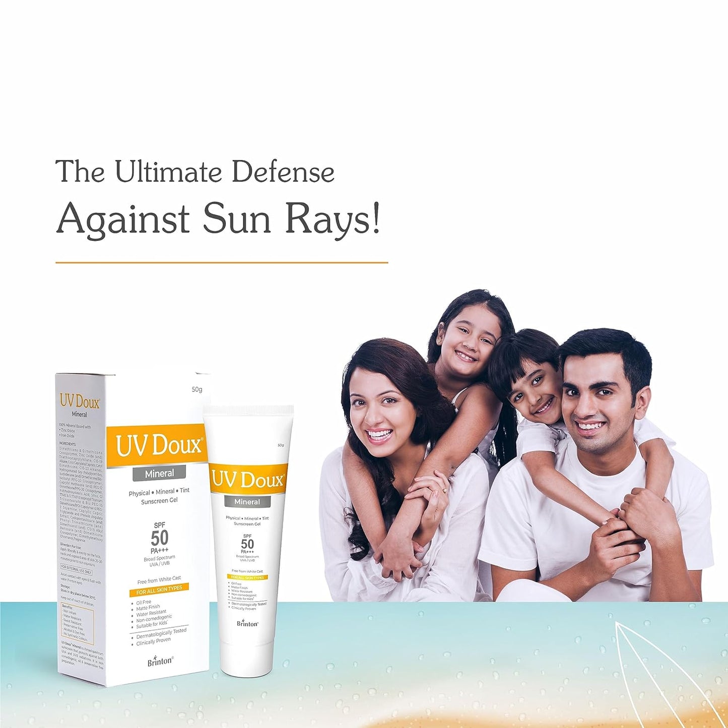 link Brinton UV Doux Mineral Sunscreen Gel SPF 50 PA+++ Tinted|No White Cast|Water Resistant - SPF 50 PA+++ (50 g)