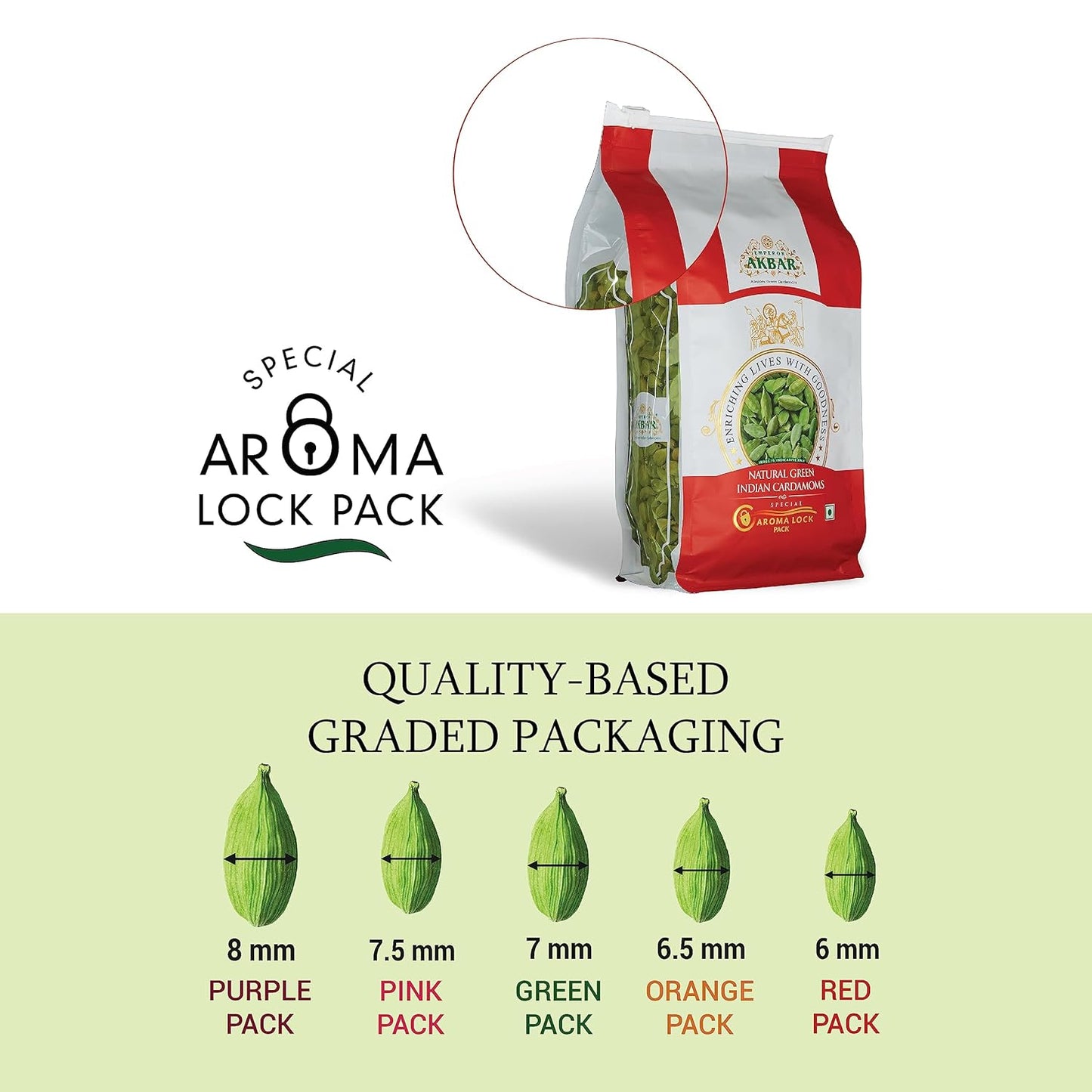 Emperor Akbar Alleppey Green 250g Whole Cardamom (Elaichi) Superior Aroma-lock Pack (Red Grade - 6 to 7mm) Emperor Akbar Alleppey Green 250g Whole Cardamom (Elaichi) Superior Aroma-lock Pack (Red Grade - 6 to 7mm)