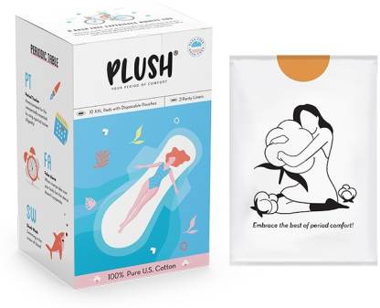 PLUSH XXL Extra Extra Large U.S. Cotton Sanitary pads with individual biodegradable pouches Sanitary Pad (Pack of 12) PLUSH XXL Extra Extra Large U.S. Cotton Sanitary pads with individual biodegradable pouches Sanitary Pad (Pack of 12)