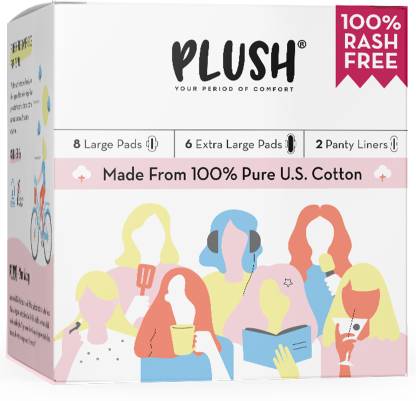 Plush 100% Pure U.S. Cotton Sanitary Pads Sanitary Pad (Pack of 17)