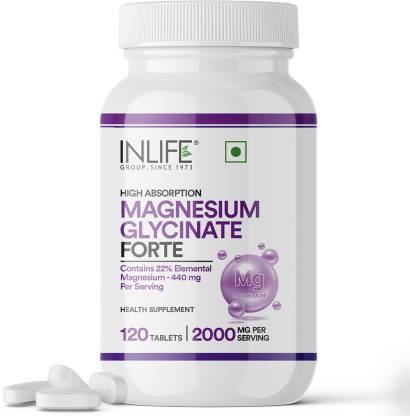 Inlife Chelated Magnesium Glycinate Supplement 2000mg Per Serving  120 Veg Tablets  (120 mg)