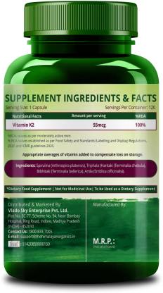 Himalayan Organics Plant-Based Vitamin K2 Supplement Supports Stronger Bone & Heart Health - 120 Veg Capsules