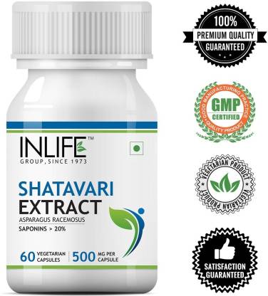 Inlife Shatavari Extract Asparagus Recemosus (Saponins &gt; 20%) பெண்களுக்கான ஆரோக்கிய சப்ளிமெண்ட் 500 mg - 60 Vegetarian Capsules (60)