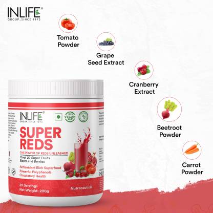 Inlife Super Reds PowderAntioxidant-Rich Supplement Drink Mix 20 Fruits  (200 g)