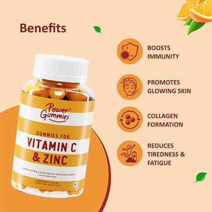 Power Gummies for Vitamin C & Zinc -Boosts Immunity Booster with Orange Flavour-30 gummies