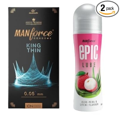 Manforce King thin ultra thin condoms 10s + Aloe vera litchi lube
