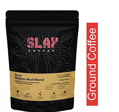 SLAY Coffee Madras Mud 100% தூய தென்னிந்திய வடிகட்டி காபி பவுடர் பேக், அரேபிகா மற்றும் ரொபஸ்டா காபி 250G பேக் ஆஃப் 1 எஸ்பிரெசோ சிட்டி ரோஸ்ட்டின் சிக்கரி கலவை இல்லை