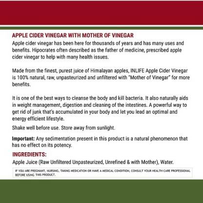 Inlife Apple Cider Vinegar With Mother of Vinegar  (500 ml)